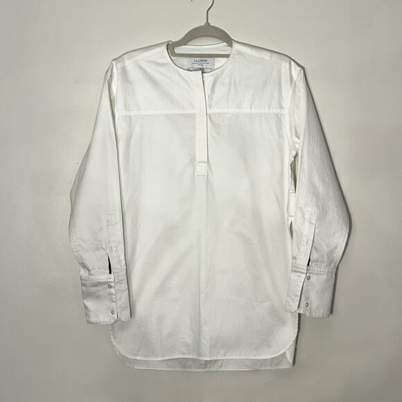 La Ligne White Cotton Tunic Top XS Long Sleeve Minimalist Shirt **Belt Missing** - Picture 2 of 16
